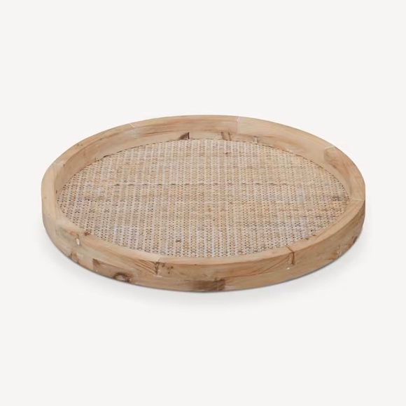 BRAND NEW IN BOX Natural Wood and Rattan Round Tray - Bouclair - Picture 2 of 2